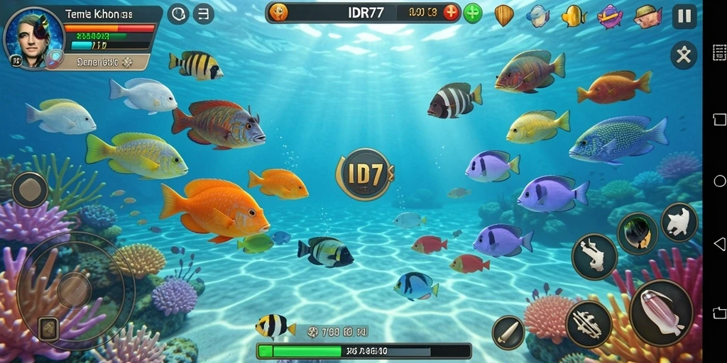 Screenshot gameplay IDR77 menampilkan aksi menembak ikan yang seru.
