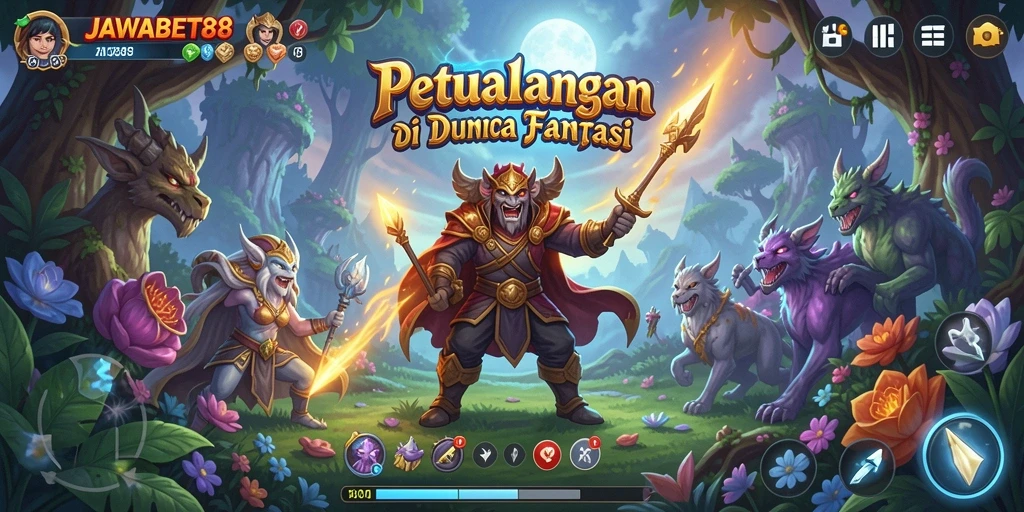 Screenshot gameplay JAWABET88 menampilkan petualangan seru di dunia fantasi.