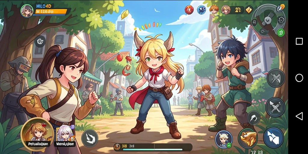 Tampilan gameplay yang dinamis dari MILO4D dengan karakter anime.