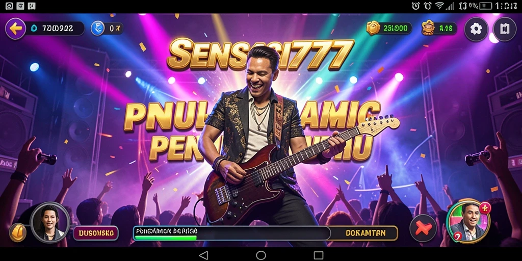 Tampilan gameplay SENSASI777 dengan aksi musik yang seru.